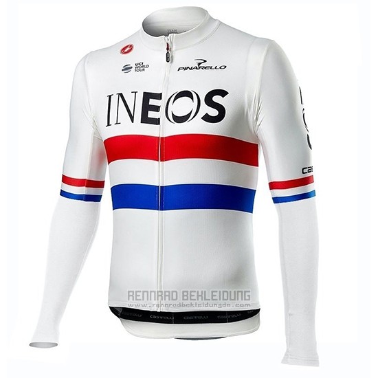 2019 Fahrradbekleidung Ineos Champion Uk Wei Trikot Langarm und Tragerhose - zum Schließen ins Bild klicken